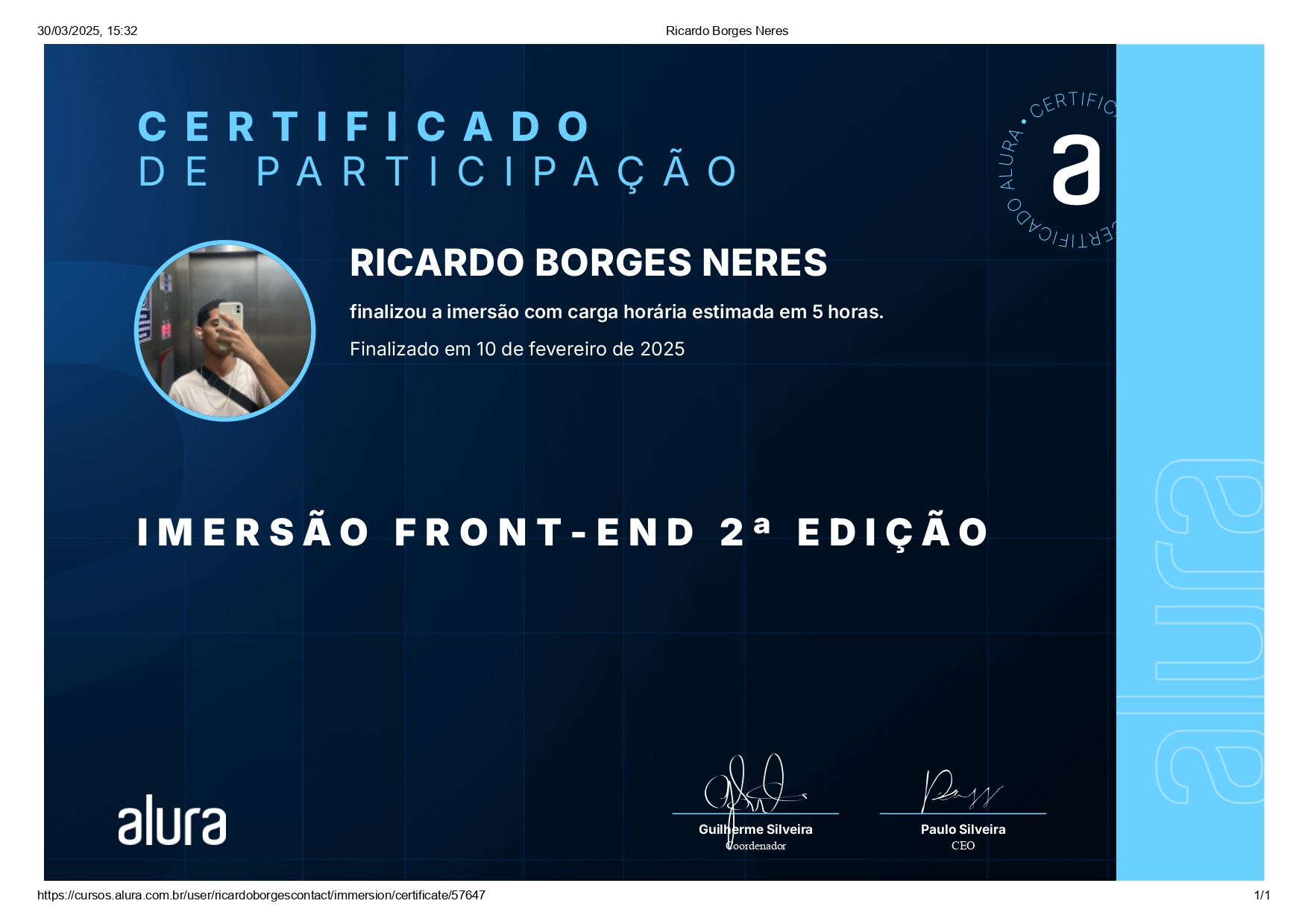 Certificado Alura front